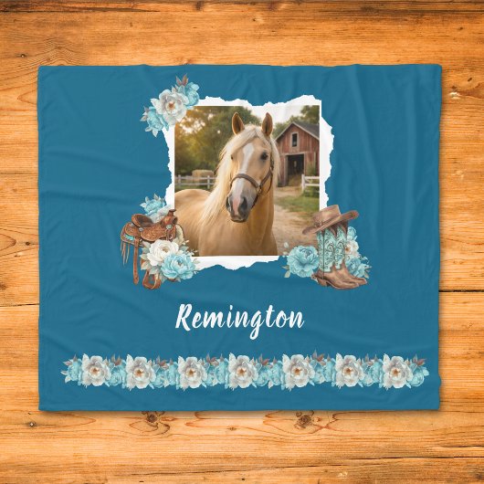 Western Horse Floral Blanket Fleece Deken