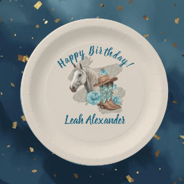 Western Horse Floral Equestrian- Cream Paper Plate Papieren Bordje