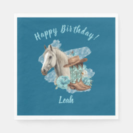 Western Horse Floral Equestrian- Navy Napkins Servet