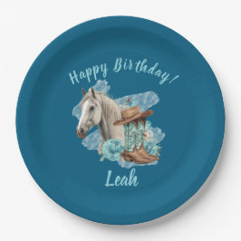 Western Horse Floral Equestrian- Navy Papieren Bordje