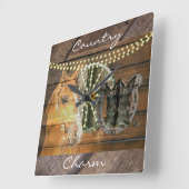 Western Horse Horseshoe Wagon Wheel Cowboy Boots Vierkante Klok (Hoek)