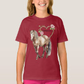 Western Horse Pink Floral Heart Rope T-shirt (Voorkant)