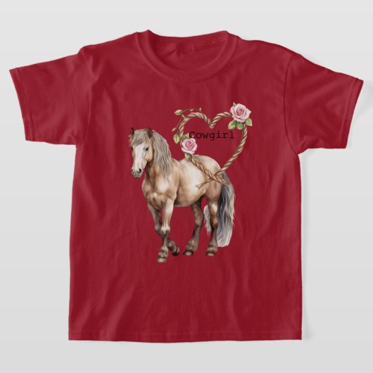 Western Horse Pink Floral Heart Rope T-shirt (Laagn)