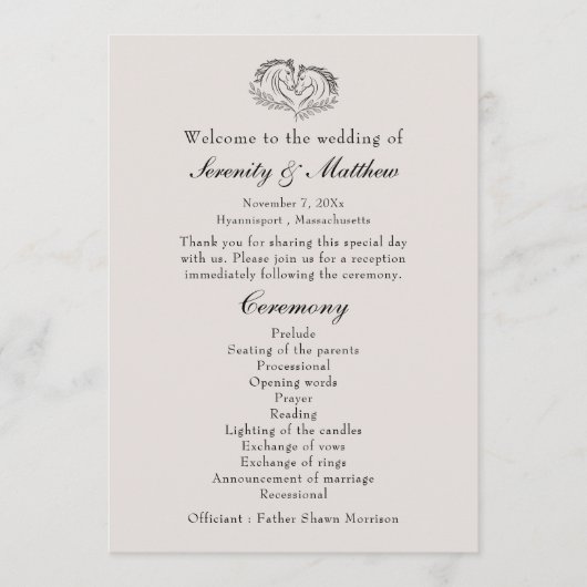 Western Horse Rustic Elegant Country Wedding Programmakaart (Voorkant)