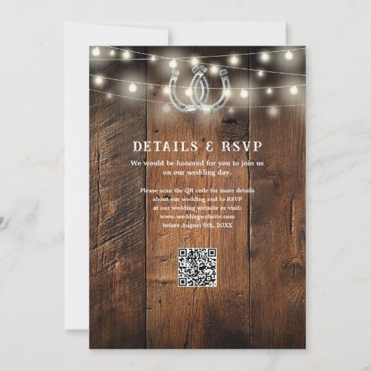 Western Horseshoes QR Code All In One Wedding Kaart (Achterkant)