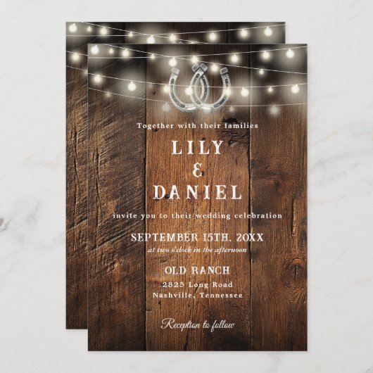 Western Horseshoes QR Code All In One Wedding Kaart (Voorkant / Achterkant)