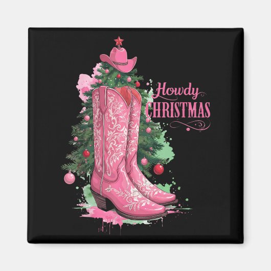 Western , Howdy Christmas And Tree, Nk Cowboy Boot Magneet (Voorkant)