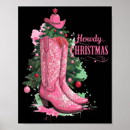Western , Howdy Christmas And Tree, Nk Cowboy Boot Poster (Voorkant)
