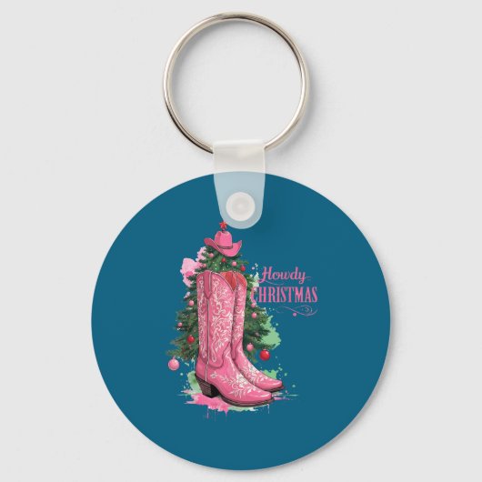 Western , Howdy Christmas And Tree, Nk Cowboy Boot Sleutelhanger (Voorkant)
