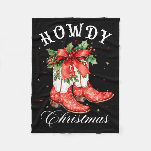 Western Howdy Christmas Cowgirl Boot Coquette Bow  Fleece Deken (Voorkant)