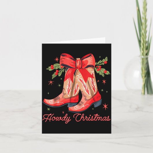 Western Howdy Christmas Cowgirl Boot Coquette Bow  Kaart (Voorkant)