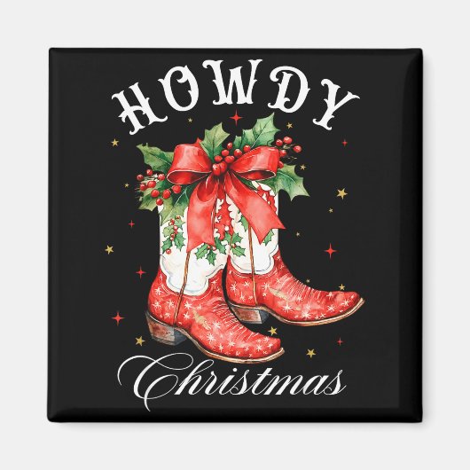 Western Howdy Christmas Cowgirl Boot Coquette Bow  Magneet (Voorkant)