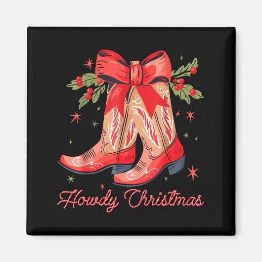 Western Howdy Christmas Cowgirl Boot Coquette Bow  Magneet (Voorkant)