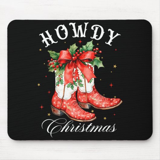 Western Howdy Christmas Cowgirl Boot Coquette Bow Muismat (Voorkant)