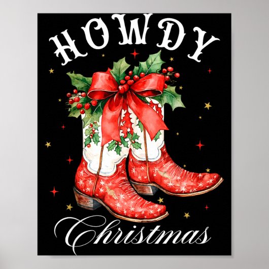 Western Howdy Christmas Cowgirl Boot Coquette Bow  Poster (Voorkant)