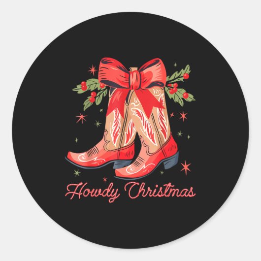 Western Howdy Christmas Cowgirl Boot Coquette Bow  Ronde Sticker (Voorkant)