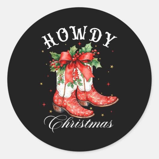 Western Howdy Christmas Cowgirl Boot Coquette Bow  Ronde Sticker (Voorkant)