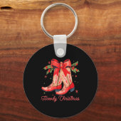 Western Howdy Christmas Cowgirl Boot Coquette Bow  Sleutelhanger (Voorkant)