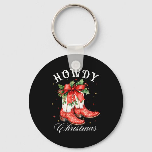 Western Howdy Christmas Cowgirl Boot Coquette Bow  Sleutelhanger (Voorkant)
