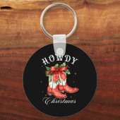 Western Howdy Christmas Cowgirl Boot Coquette Bow  Sleutelhanger (Voorkant)