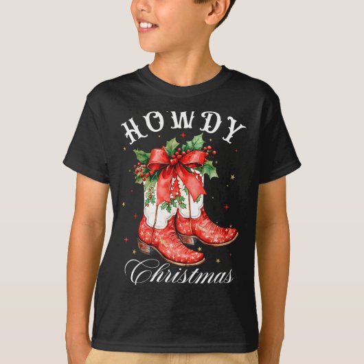 Western Howdy Christmas Cowgirl Boot Coquette Bow  T-shirt (Voorkant)