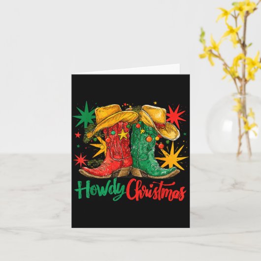 Western Howdy Christmas Cowgirl Boot Hat Christmas Kaart (Gele Bloem)