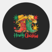Western Howdy Christmas Cowgirl Boot Hat Christmas Ronde Sticker (Voorkant)