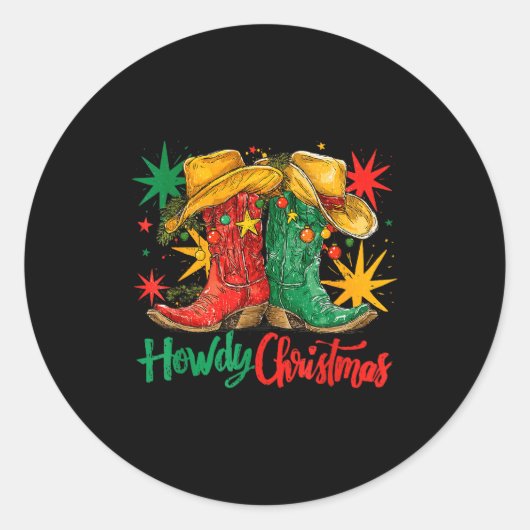 Western Howdy Christmas Cowgirl Boot Hat Christmas Ronde Sticker (Voorkant)