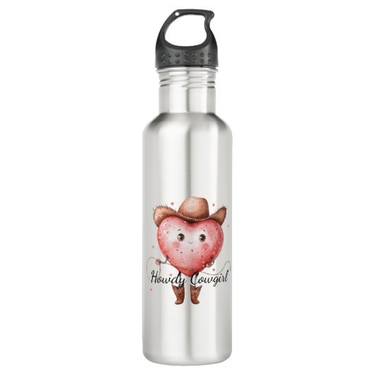 Western Howdy Cowgirl Heart  Waterfles (Voorkant)