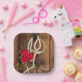 Western huwelijk rode rozen en paardenbit papieren bordje (Feest)