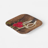 Western huwelijk rode rozen en paardenbit papieren bordje (Gebogen)