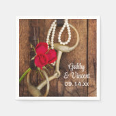 Western huwelijk rode rozen en paardenbit servetten (Voorkant)