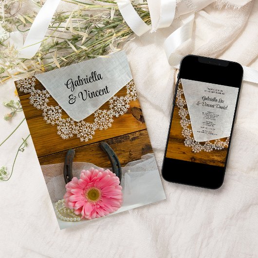 Western huwelijk tussen Roze Daisy en Lace Kaart