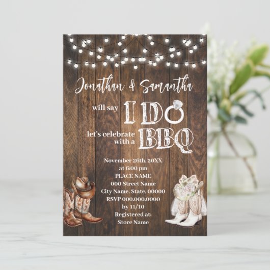 Western Ik doe BBQ Country Couples Douche Kaart (Staand voorkant)