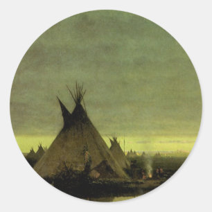  Western, Indiaas kamp in Dawn door Tavernier Ronde Sticker