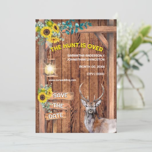 Western jagen op zonnebloempitten red de datum kaart (Staand voorkant)