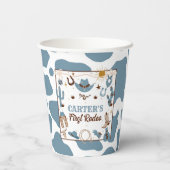 Western Jongen 1e Rodeo Verjaardag Blauwe Feestbek Papieren Bekers (Achterkant)