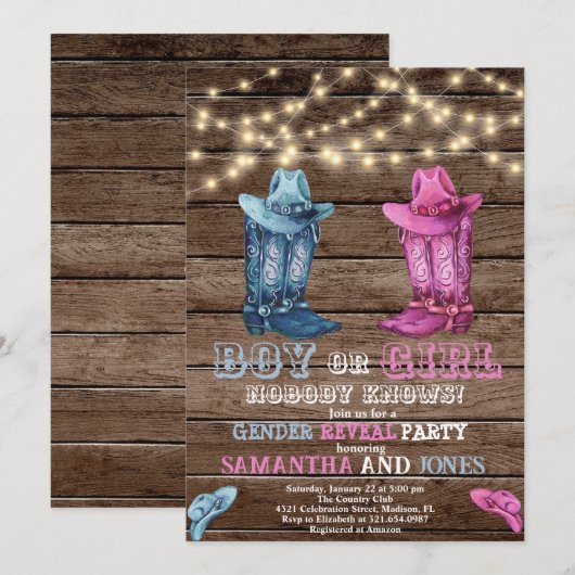 Western Jongen of Meisje Geslacht Onthullen Baby s Kaart (Voorkant / Achterkant)