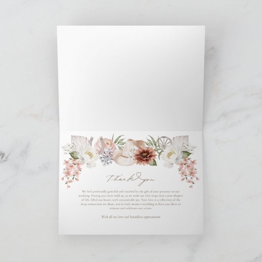 Western kant Hoefijzer hart script bruiloft foto Bedankkaart (Binnen)