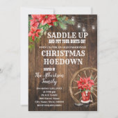 Western Kerst Country Boots Poinsettia Party Kaart (Voorkant)