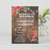 Western Kerst Country Boots Poinsettia Party Kaart (Staand voorkant)