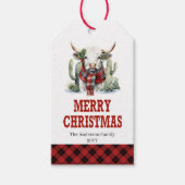 Western Kerst plaid bewerkbare tag hoogland koe Cadeaulabel (Voorkant)