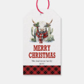 Western Kerst plaid bewerkbare tag hoogland koe Cadeaulabel (Achterkant)