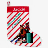 Western kerstdecor met stouwende barrel Racer Kleine Kerstsok (Voorkant)