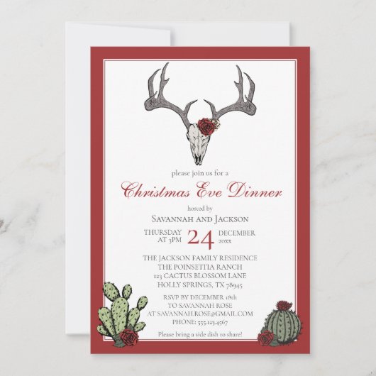 Western kerstdiner rendiergewei & cactus kaart (Voorkant)