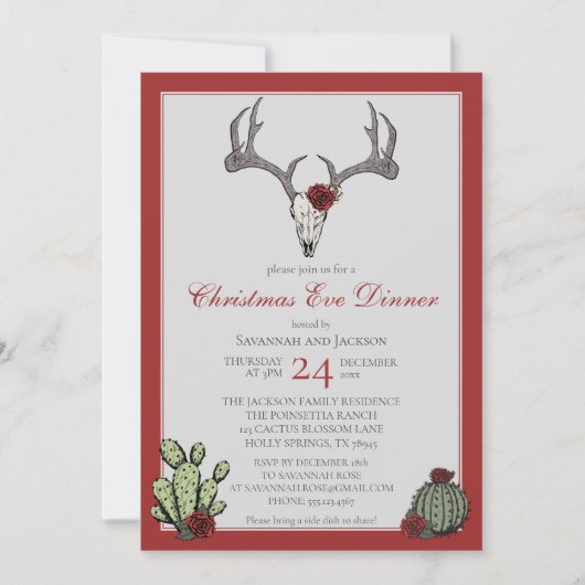 Western kerstdiner rendiergewei & cactus kaart (Voorkant)