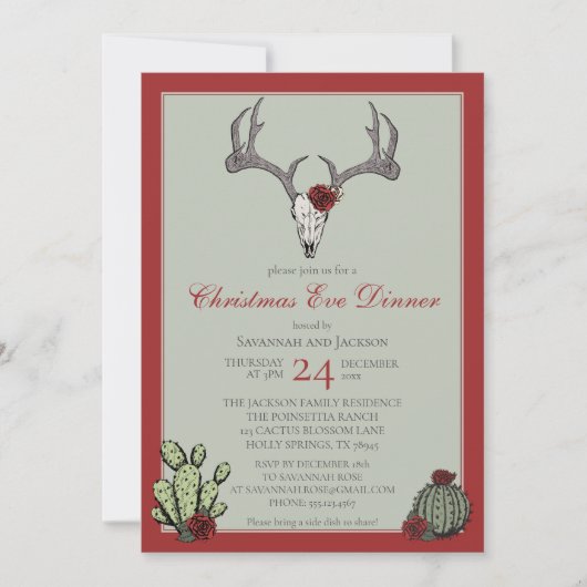 Western kerstdiner rendiergewei & cactus kaart (Voorkant)