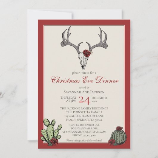 Western kerstdiner rendiergewei & cactus kaart (Voorkant)