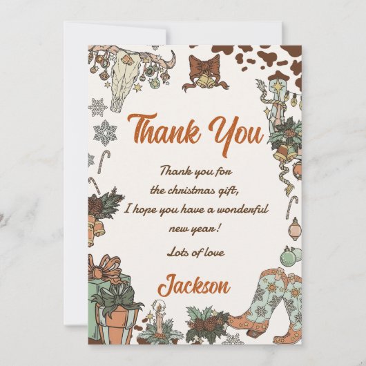 Western kerstfeest bedankje kaart (Voorkant)