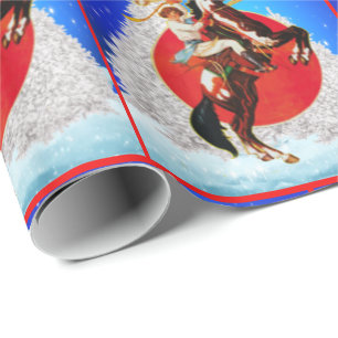 Western kerstfeest met cowgirl Horse Winter Scene  Cadeaupapier